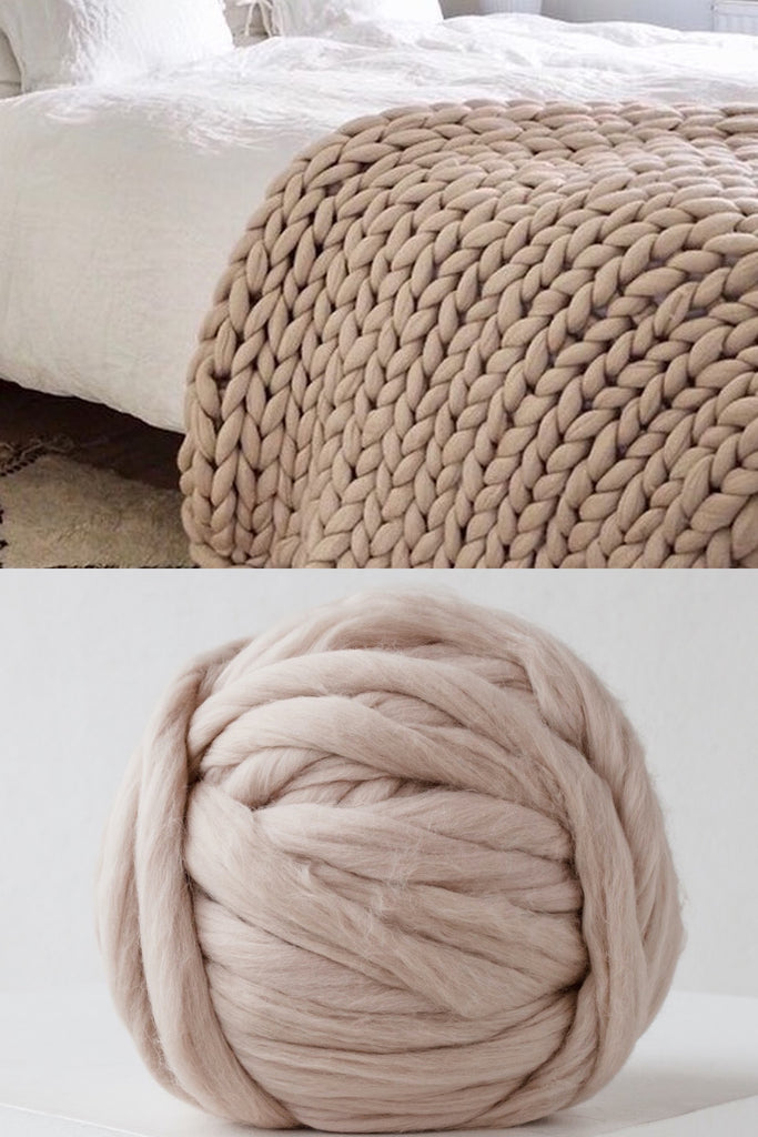 Diy Chunky Knit Blanket King Diy Kit Merino Yarn Beige