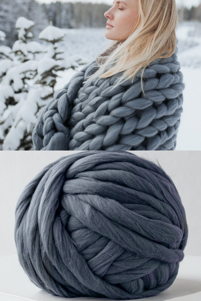Thick Chunky Yarn Hand Knitting DIY Weight Yarn for Throw Rug Making Weaving Dark Gray, Size: 2 cm