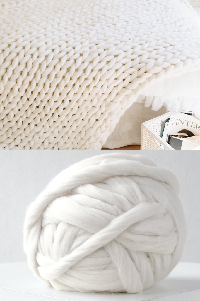Diy Chunky Knit Blanket Twin Blanket Diy Kit Merino Yarn White