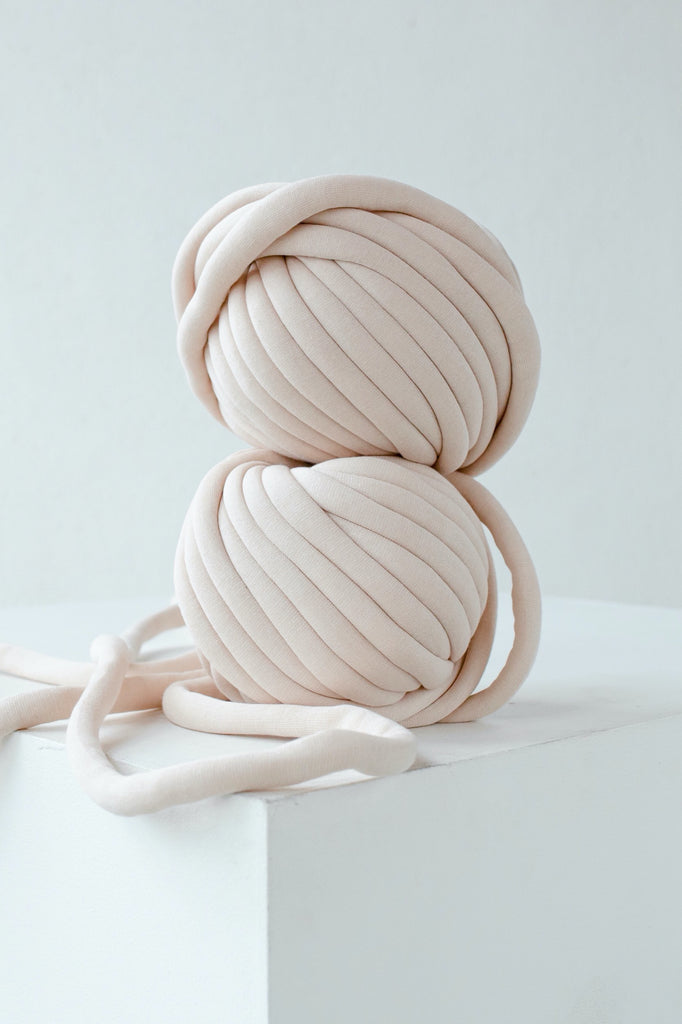Giant Yarn Cotton Chunky Knit Tube Yarn Ball Beige 179 Vertical