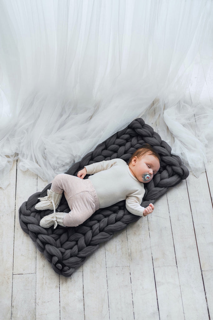 Kids Blanket Blanket Newborn Photoshoot Decor Chunky Knit Blanket 40x80 Graphite Grey