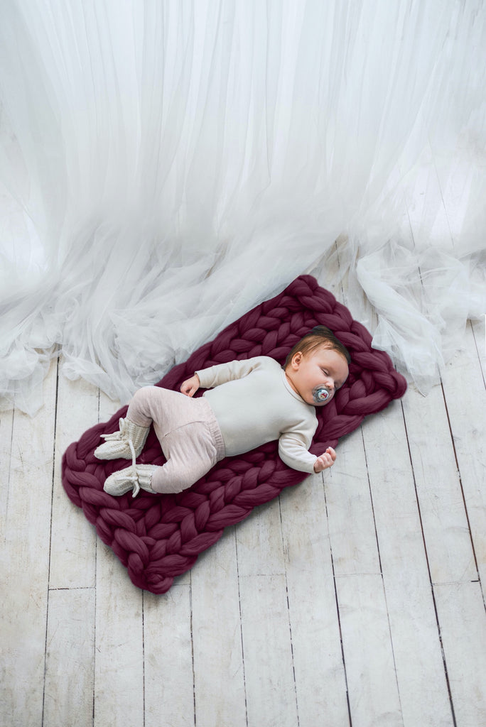 Kids Blanket Blanket Newborn Photoshoot Decor Chunky Knit Blanket 40x80 Wine Red