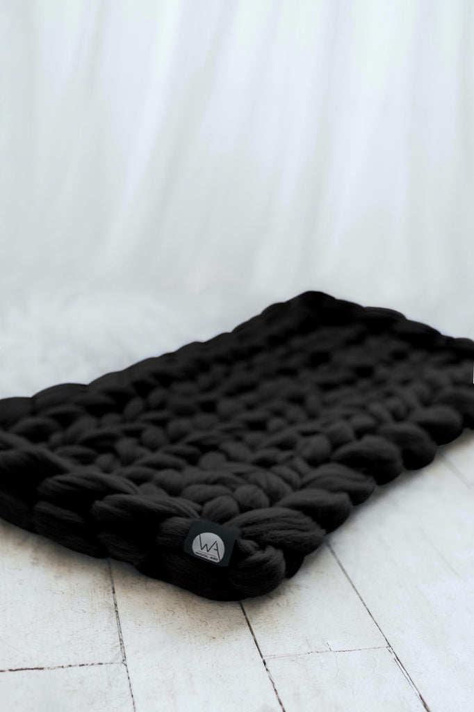 Kids Blanket Merino Soft Baby Blanket Organic Merino Wool Chunky Knit Blanket 40x80 Black