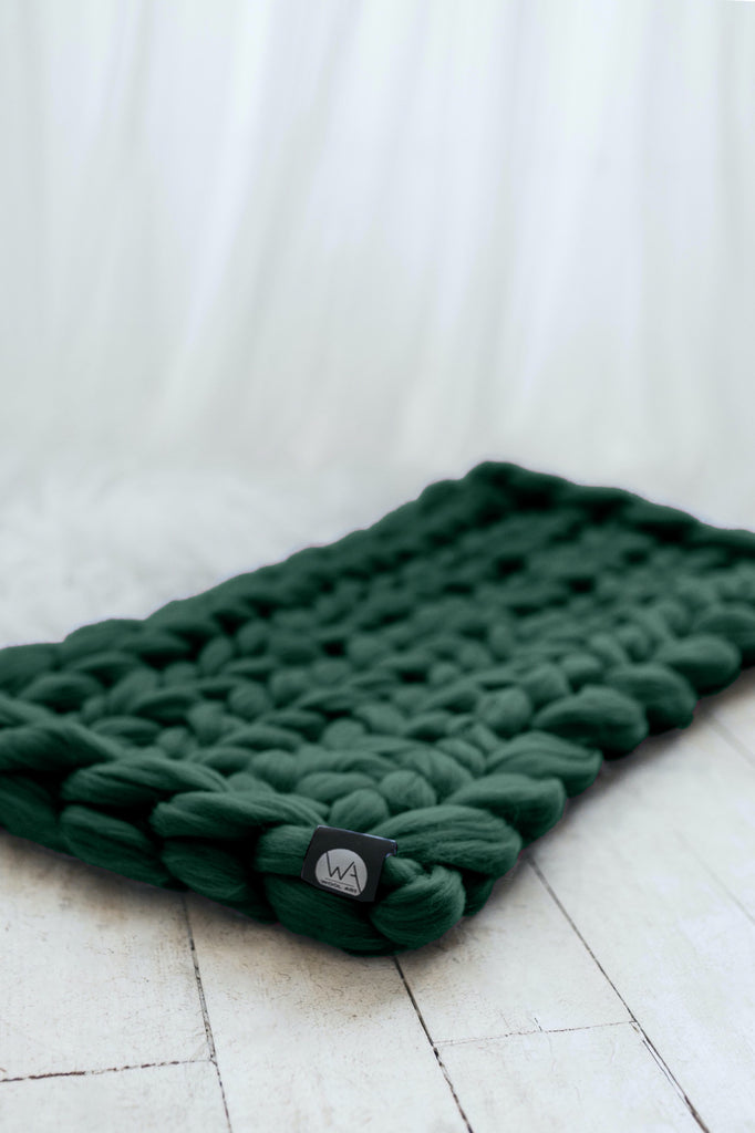 Kids Blanket Merino Soft Baby Blanket Organic Merino Wool Chunky Knit Blanket 40x80 Forest Green