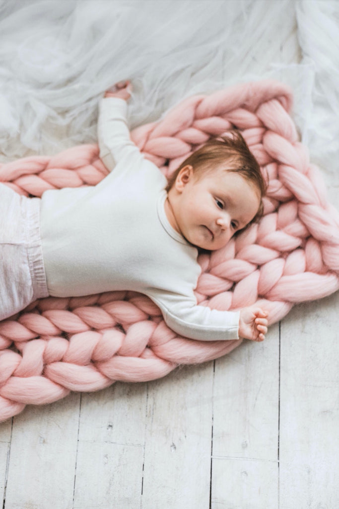 Kids Blanket Merino Wool Baby Blanket Organic Chunky Knit Blanket 40x80 Dusty Pink Vertical