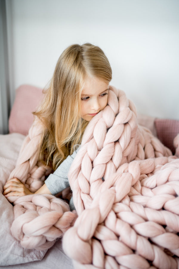 Kids Chunky Wool Blanket Kids Blanket Dusty Pink 75x115