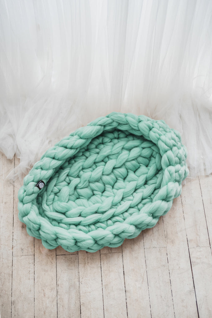 Knitted Baby Basket Merino Wool Baby Nest Mint 4426