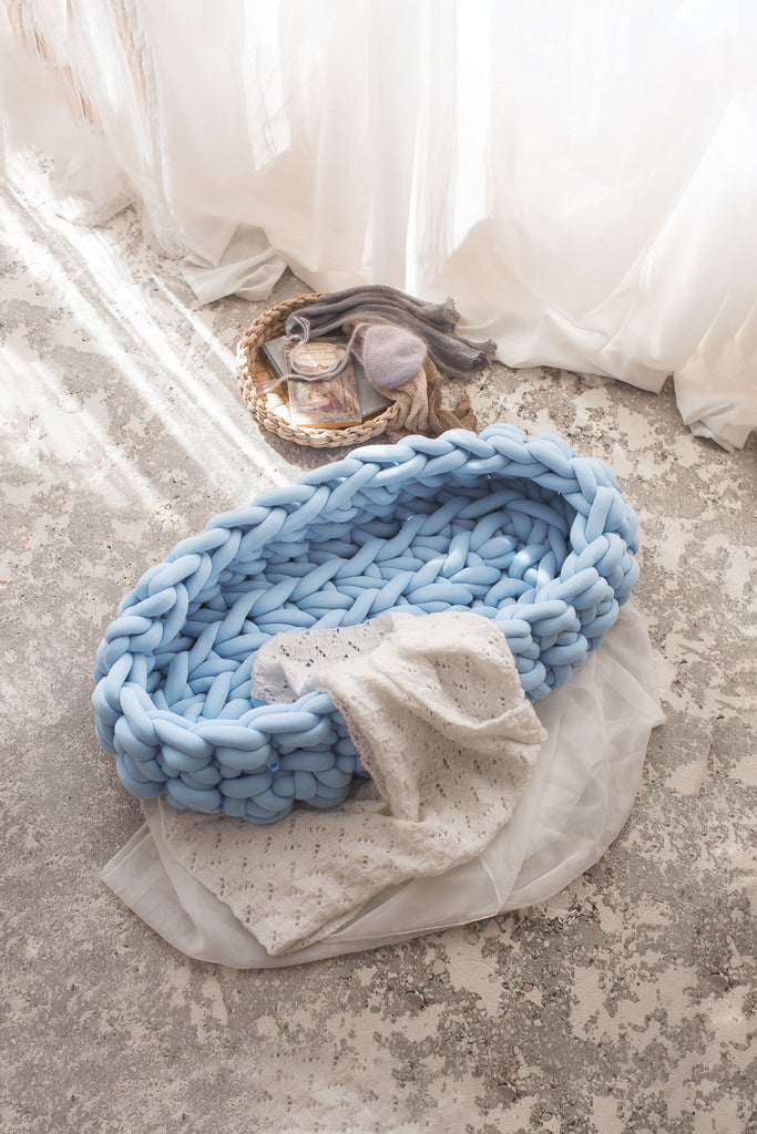 Knitted Baby Basket Tube Yarn Baby Nest Baby Blue 889