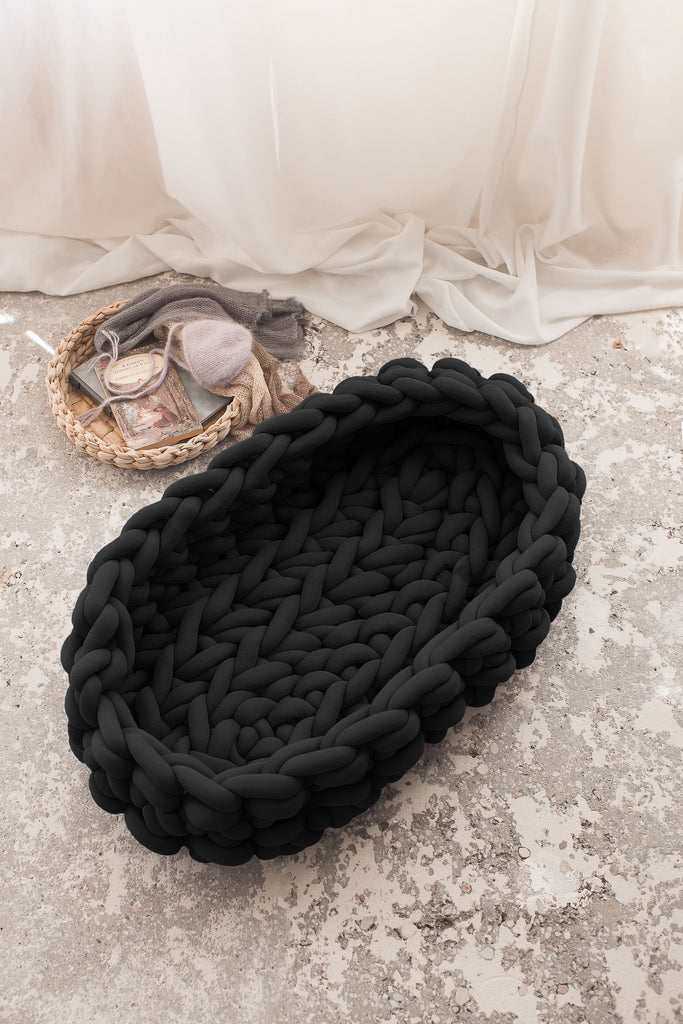 Knitted Baby Basket Tube Yarn Baby Nest Black 893