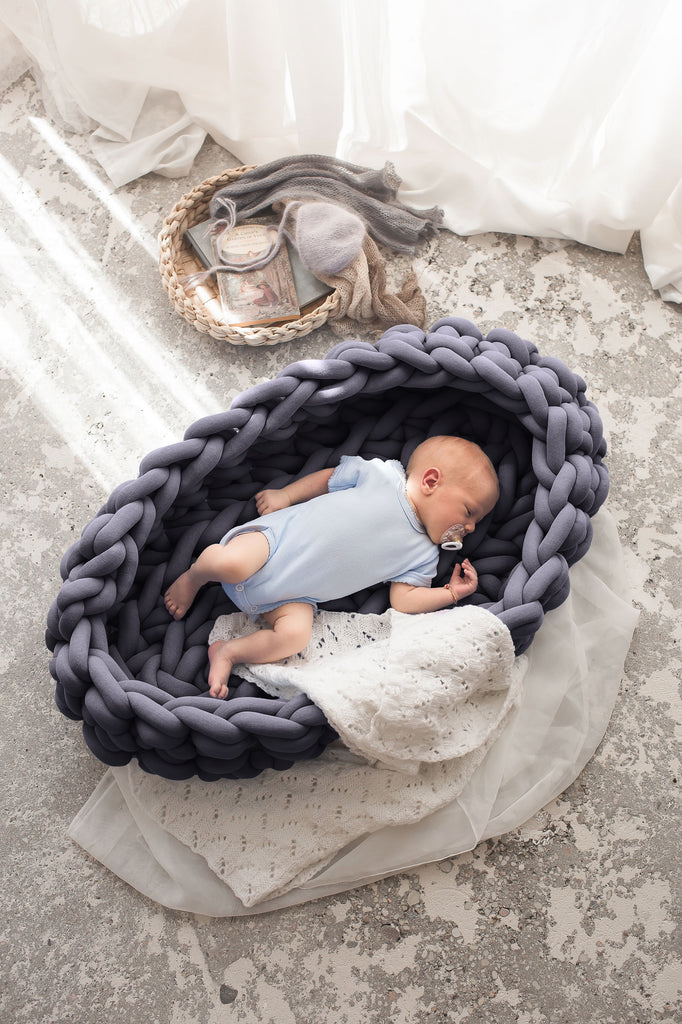 Knitted Baby Basket Tube Yarn Baby Nest Graphite Grey 890