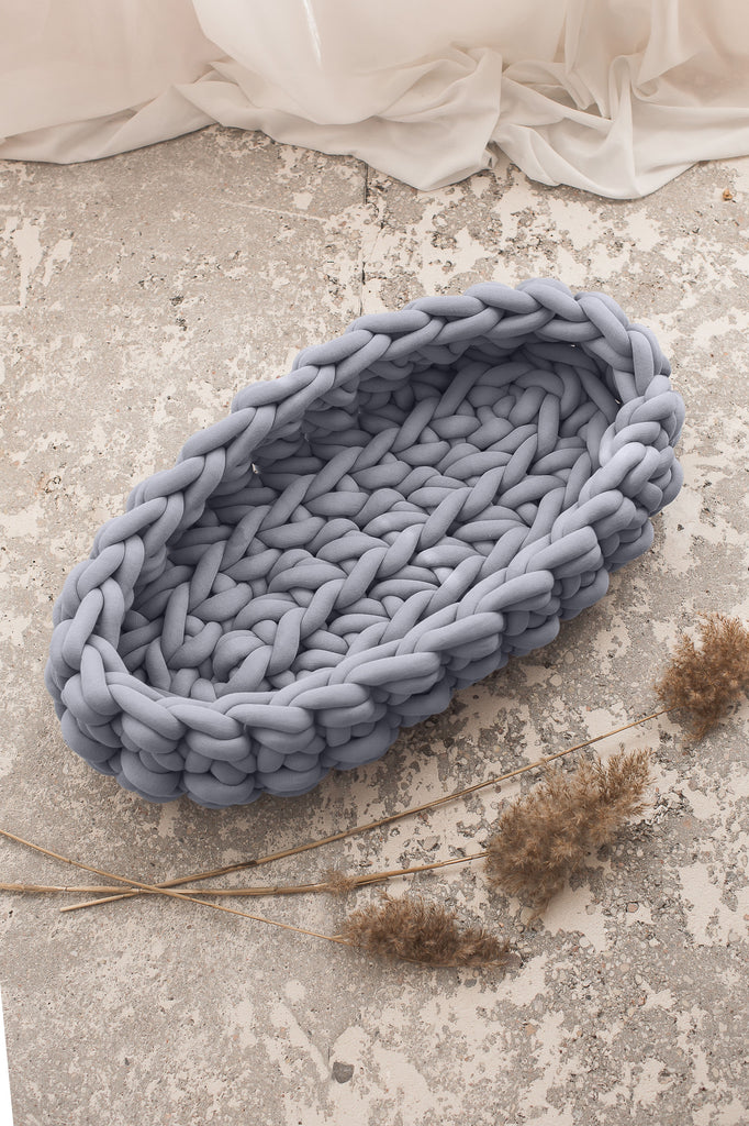 Knitted Baby Basket Tube Yarn Baby Nest Grey 897