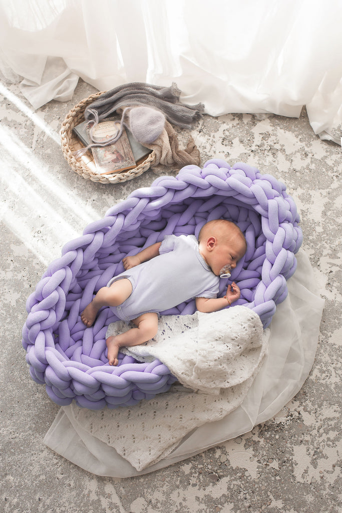Knitted Baby Basket Tube Yarn Baby Nest Lavender 890