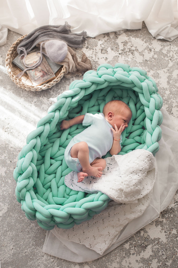 Knitted Baby Basket Tube Yarn Baby Nest Mint 891