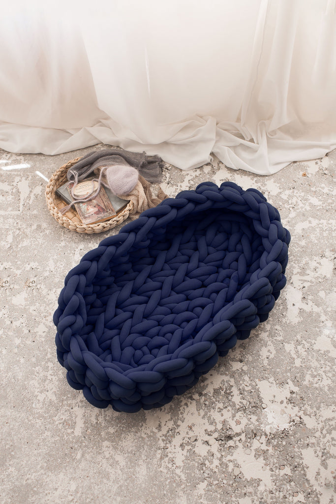 Knitted Baby Basket Tube Yarn Baby Nest Navy Blue 893