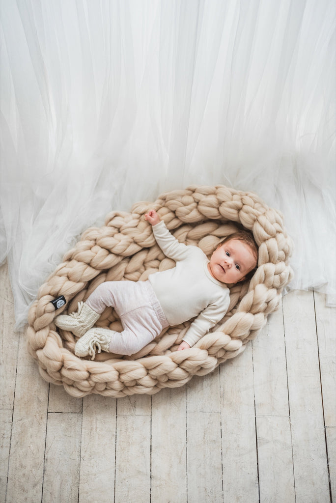 Knitted Baby Nest Soft Cozy Baby Nest Beige