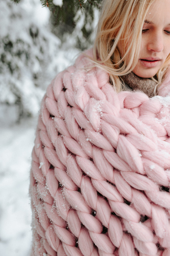 Knitted Blanket Wool Blanket Merino Blanket Winter 100x150 Dusty Pink 511