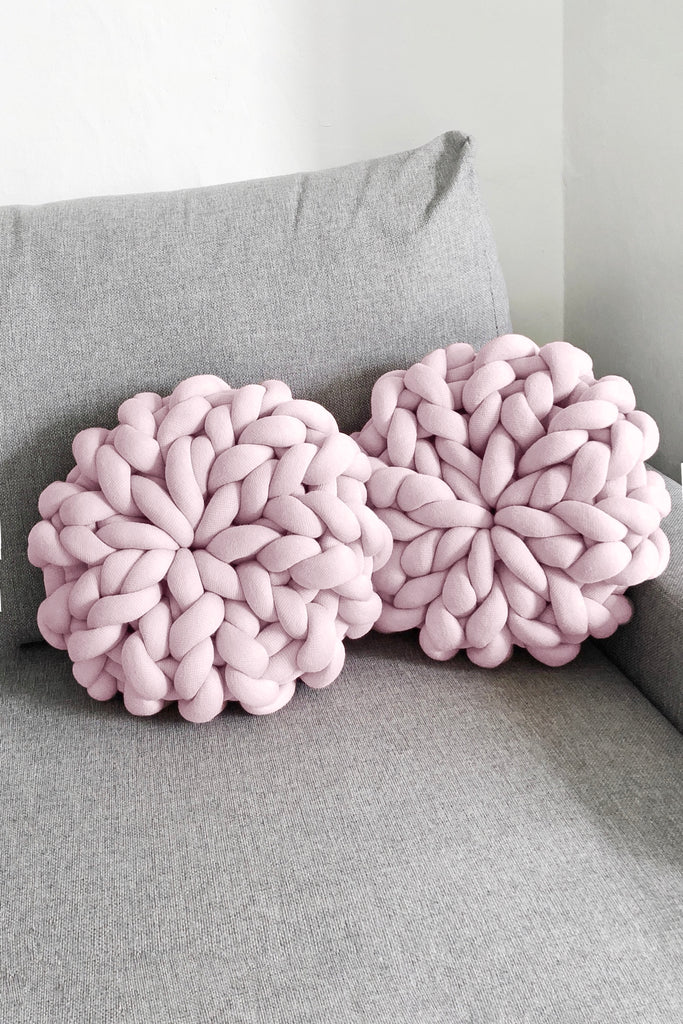 Knitted Pillow Chunky Knit Pillow Tube Cushion Set Baby Pink 7411