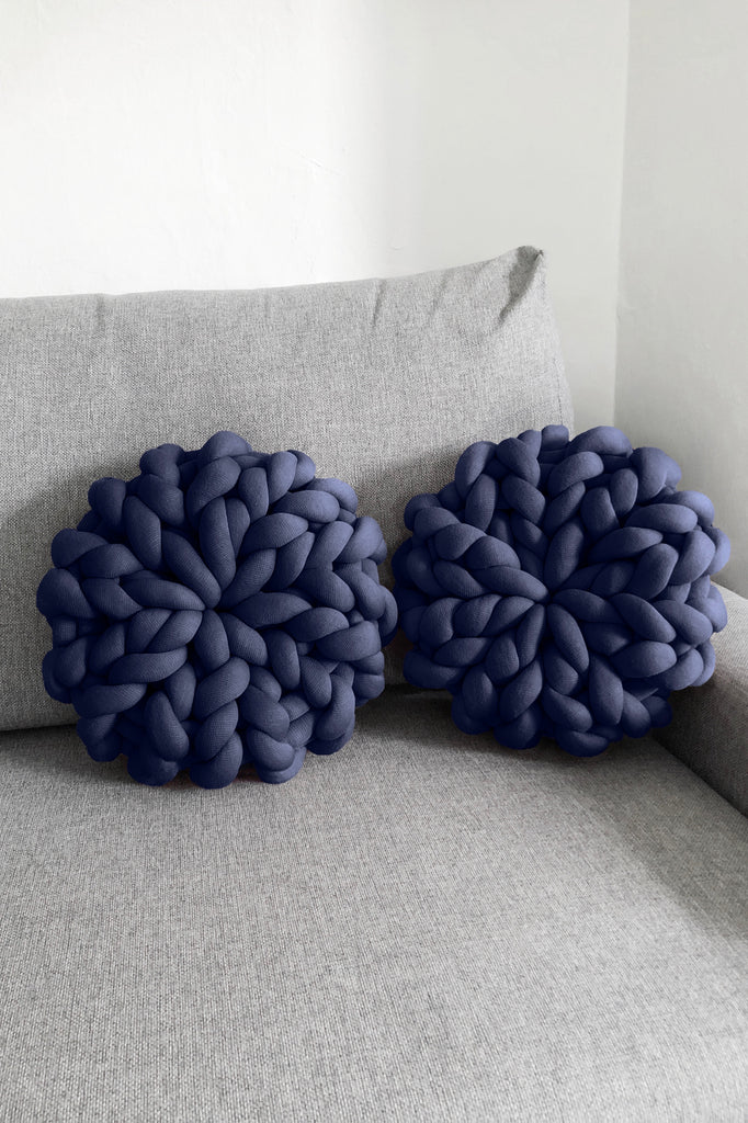 Knitted Pillow Chunky Knit Pillow Tube Cushion Set Navy Blue 738