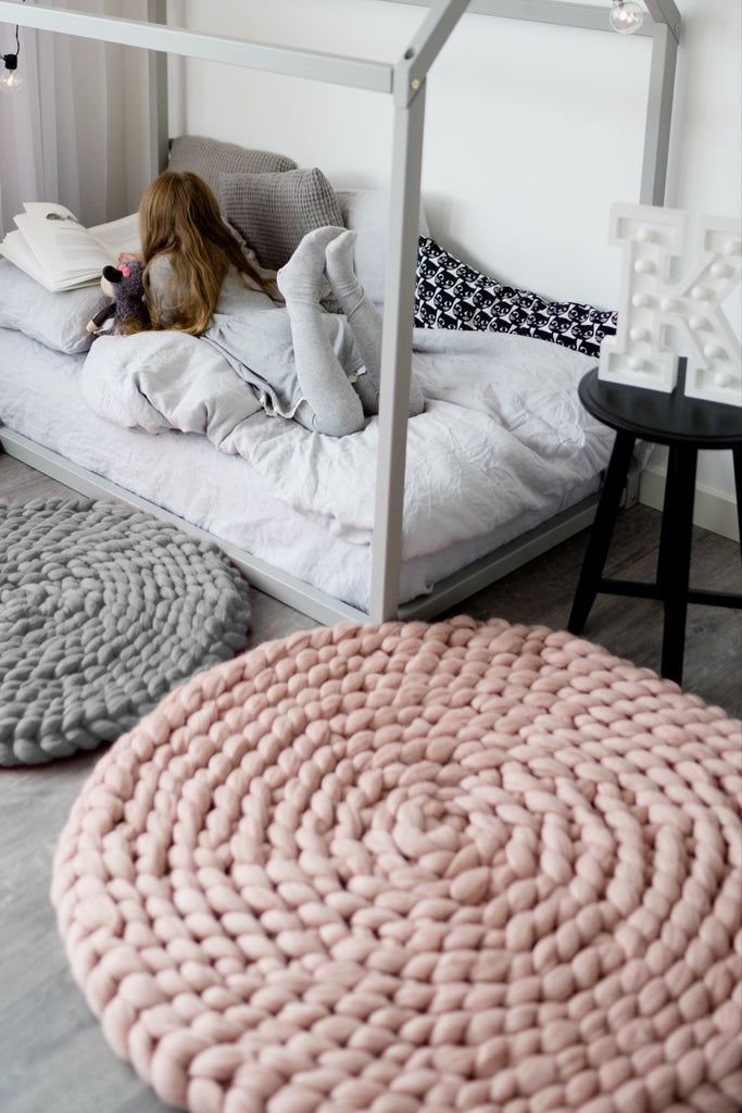 Knitted Rug Kids Round Rug Dusty Pink