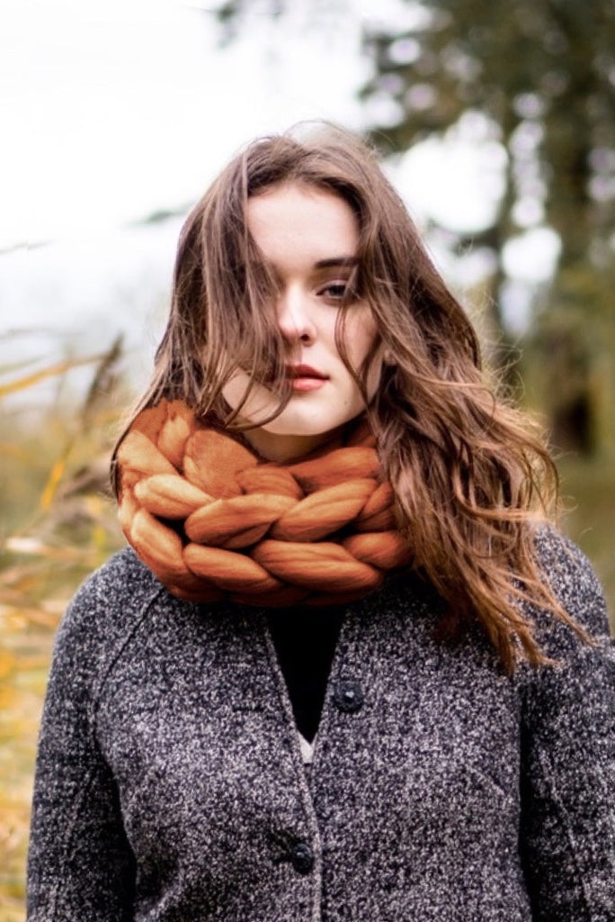 Knitted Scarf Chunky Knit Infinity Scarf Ginger Orange