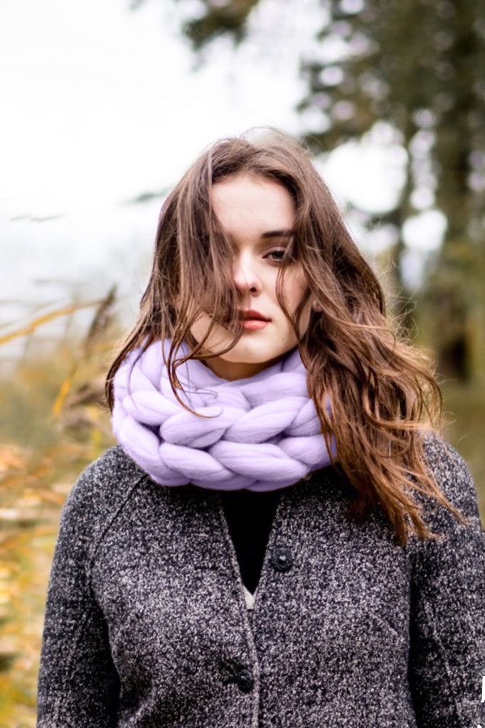 Knitted Scarf Chunky Knit Infinity Scarf Lavender