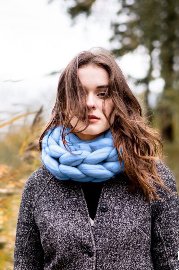 Knitted Scarf Chunky Knit Infinity Scarf Sky Blue