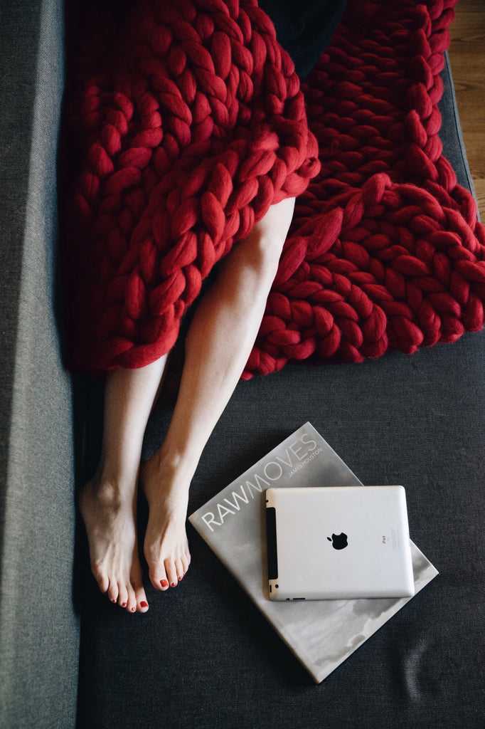 Merino Blanket Chunky Knit Blanket Merino Wool Ipad Red 100x150