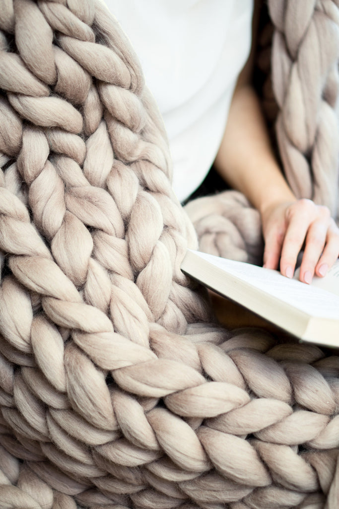 Merino Blanket Chunky Knit Merino Wool Throw Blanket Knitted Blanket Beige 90x130