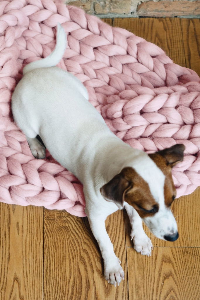 Merino Blanket Chunky Knit Throw Blanket Giant Yarn Merino Wool Dusty Pink 90x90