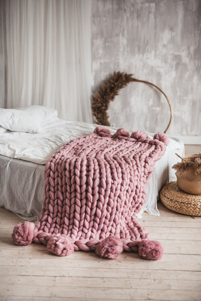 Pom Pom and Stripe Crochet Blanket Kit