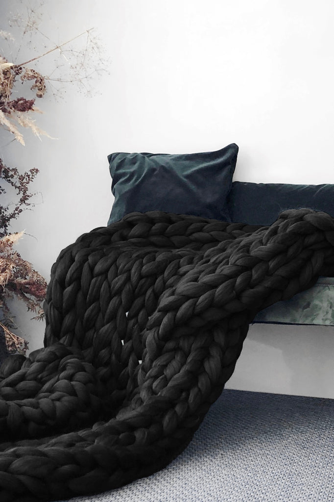 Merino Blanket Cozy Throw Blanket Merino Wool Black 100x150 4454