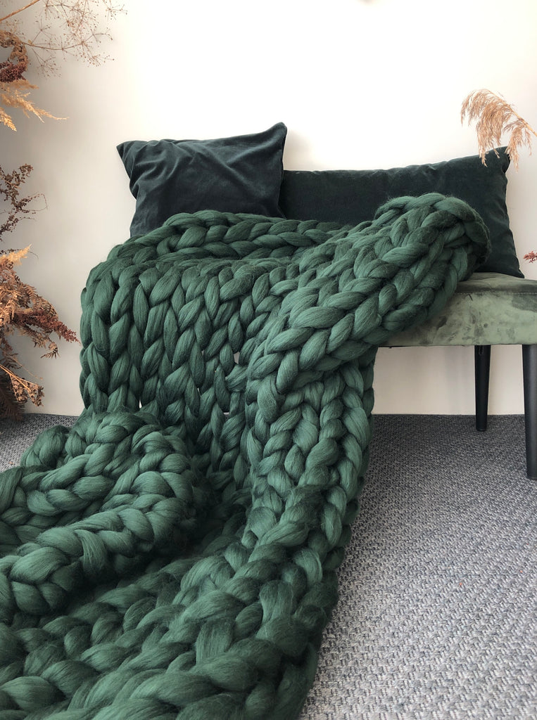 Merino Blanket Cozy Throw Blanket Merino Wool Forest Green 100x200 4453
