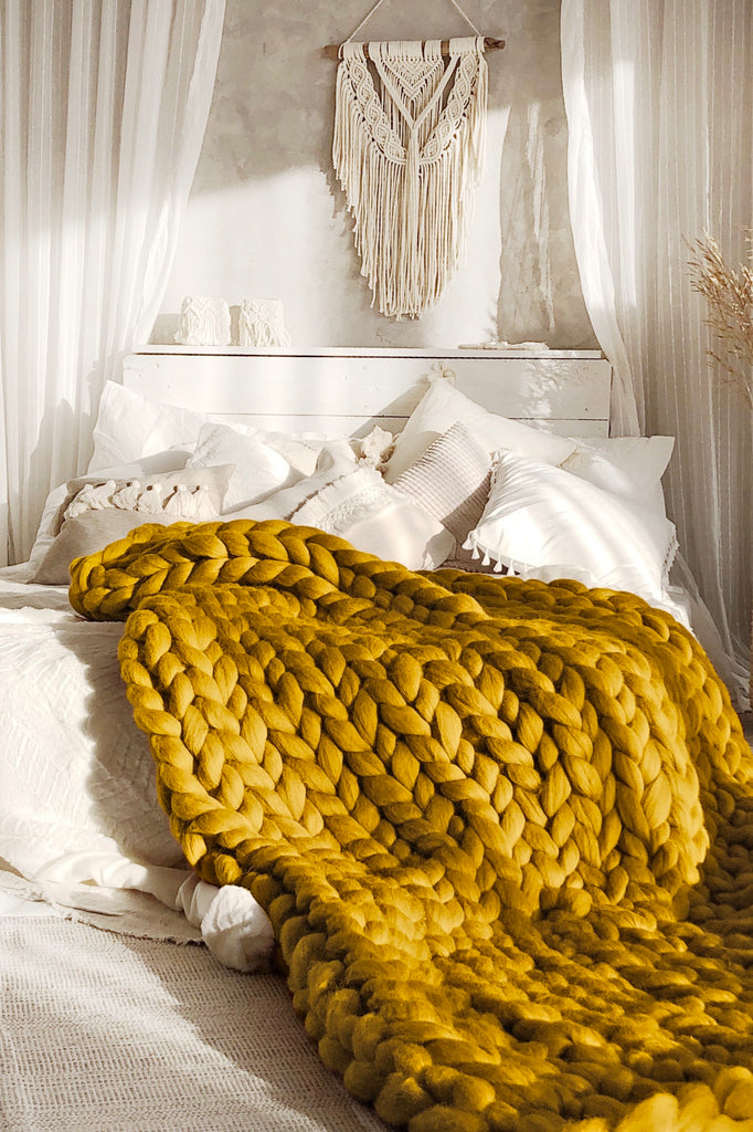 Merino Blanket Cozy Throw Blanket Merino Wool Mustard Yellow 150x200 4485