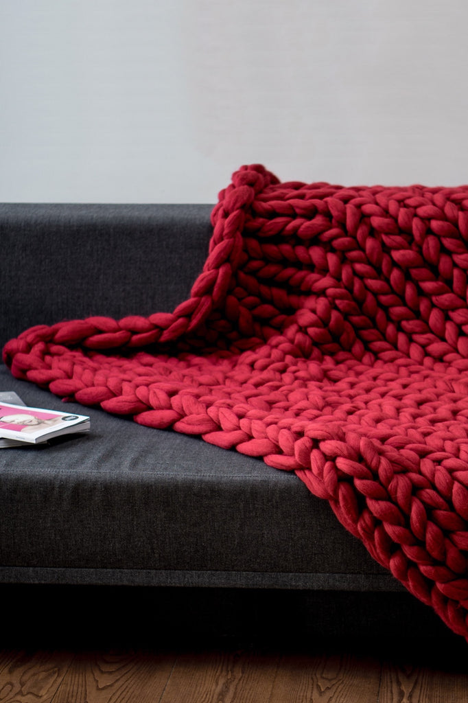 Merino Blanket Extra Large Chunky Knit Blanket Best Couch Blankets Red 100x200