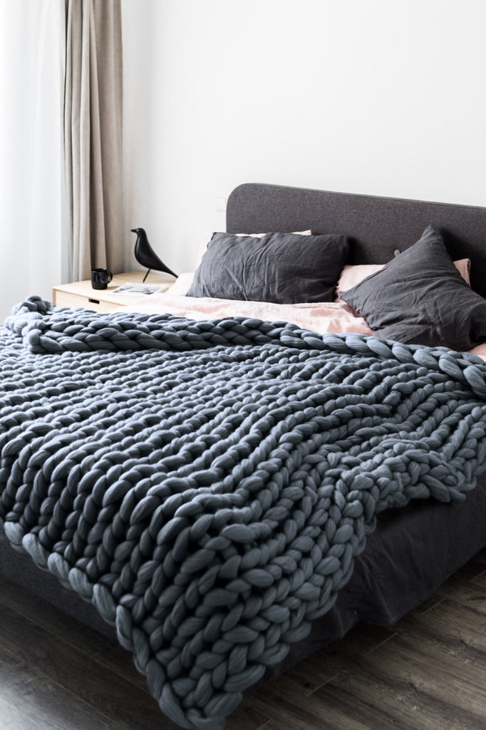Merino Blanket King Size Wool Blanket Graphite Grey
