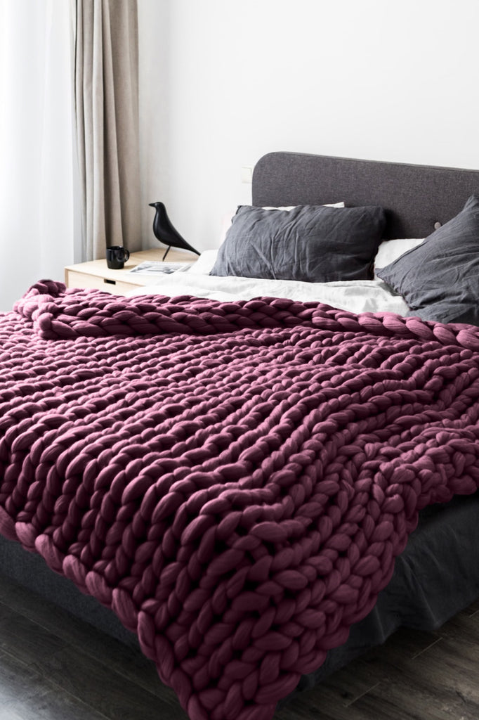 Merino Blanket King Size Wool Blanket Wine Red