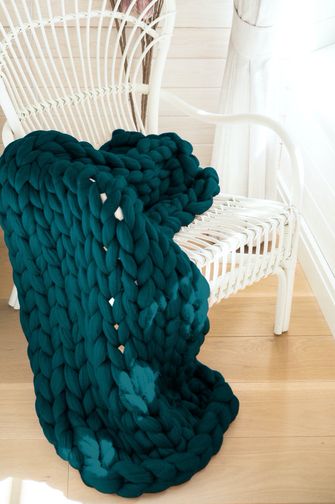 Merino Blanket Merino Blanket Wool Lap Blanket Premium Chunky Knit Blanket Teal 60x120