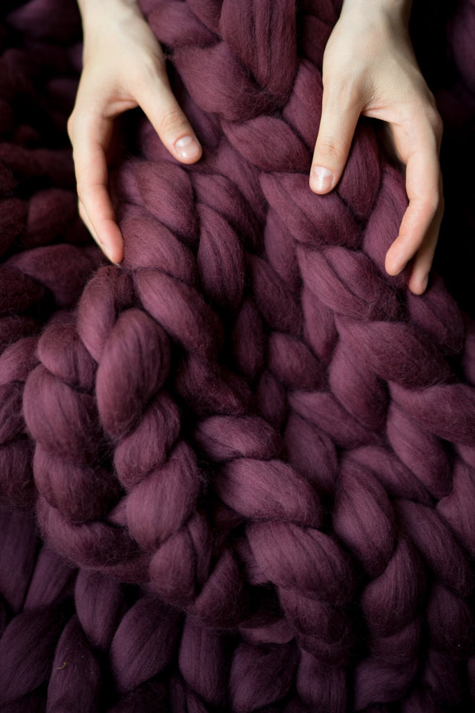 Merino Blanket Merino Wool Blanket Super Chunky Yarn Wine Red 100x150