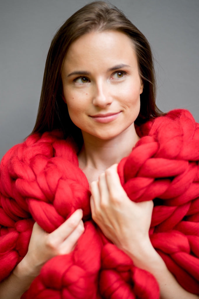 Merino Blanket Merino Wool Super Chunky Throw Blanket Red 60x120