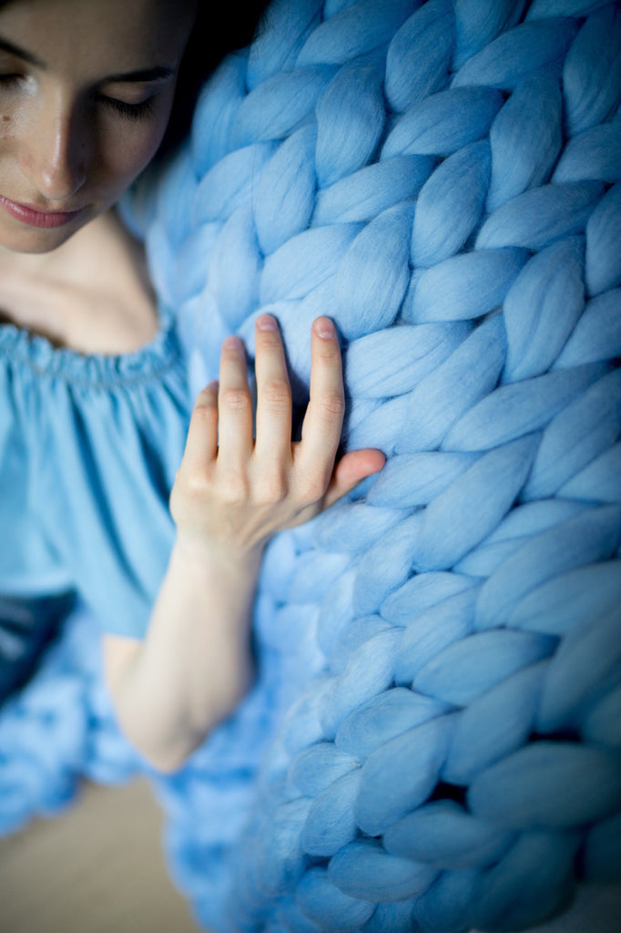 Merino Blanket Softest Throw Blanket Giant Yarn Sky Blue