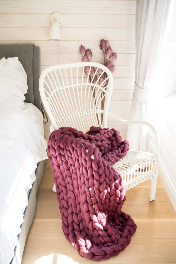 Merino Blanket Wool Throw Blanket Chair Throws Wine Red 90x130