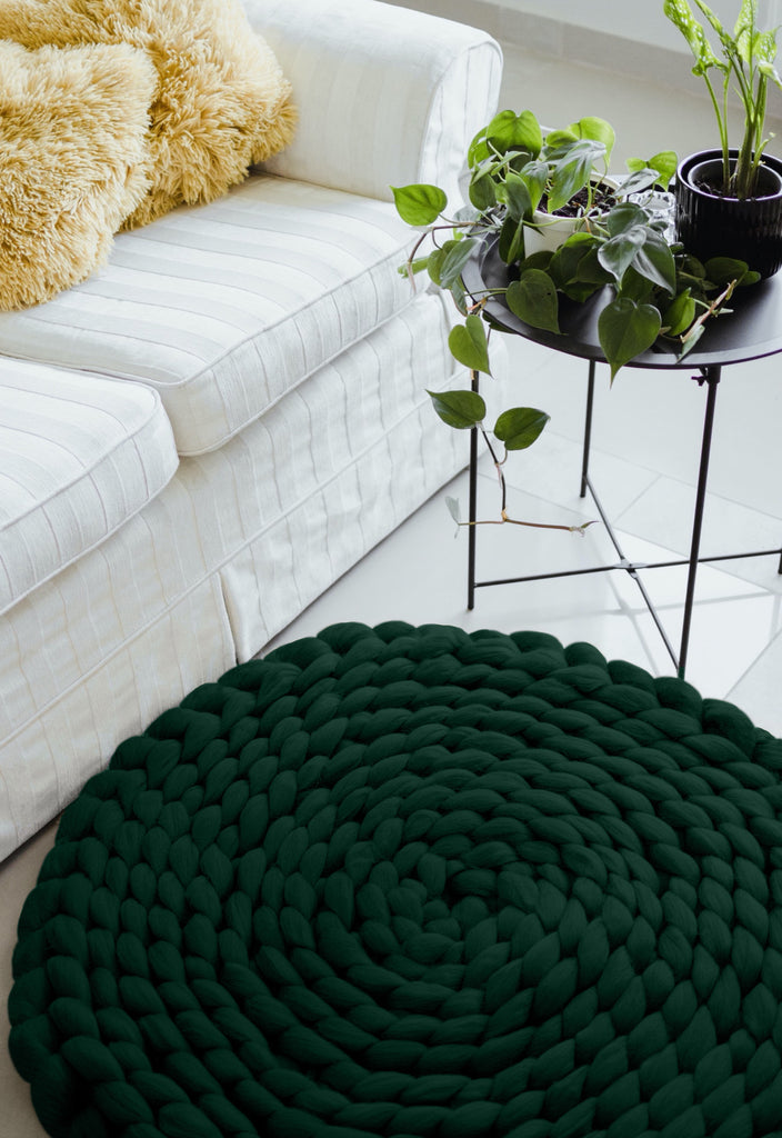 Merino Wool Knitted Round Rug Forest Green 169
