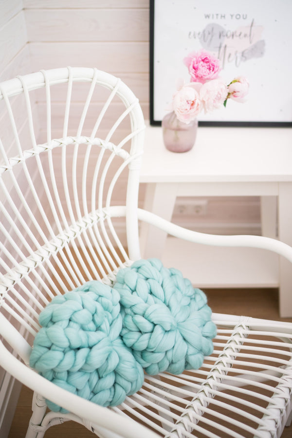 Merino Wool Yarn Chair Cushions Round Throw Pillow Mint