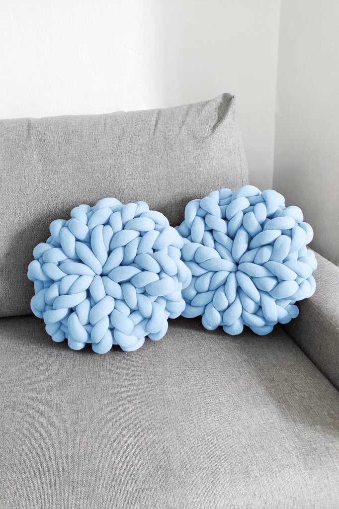 Round Pillow Chunky Knit Pillow Tube Cushion Set Baby Blue 740