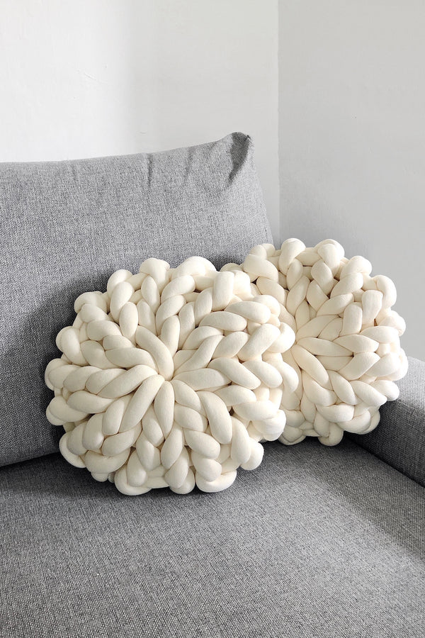 Round Pillow Chunky Knit Pillow Tube Cushion Set Cream White 79201