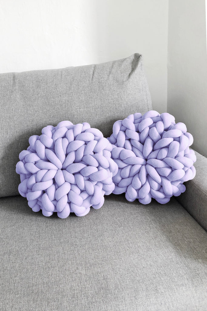 Round Pillow Chunky Knit Pillow Tube Cushion Set Lavender 740