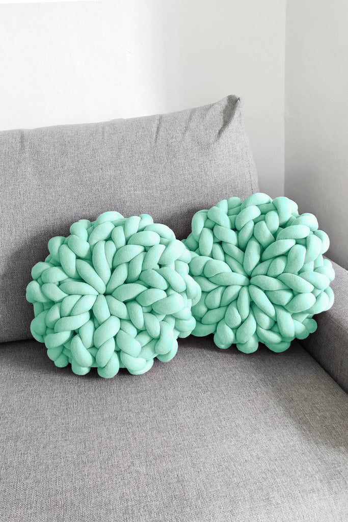 Round Pillow Chunky Knit Pillow Tube Cushion Set Mint 740