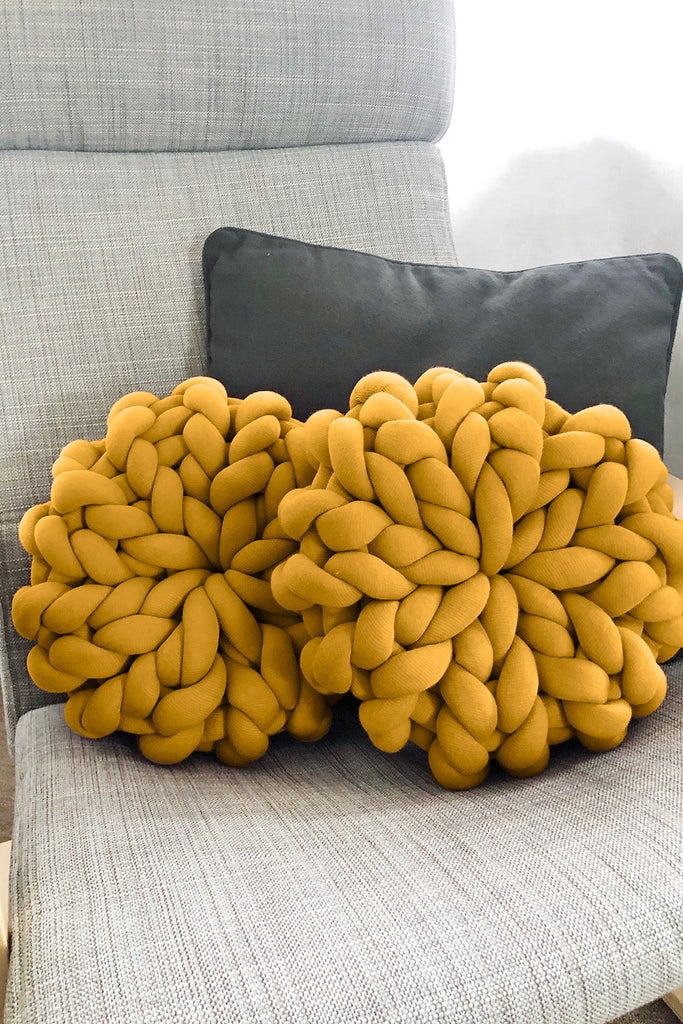 Round Pillow Chunky Knit Pillow Tube Cushion Set Mustard Yellow 760