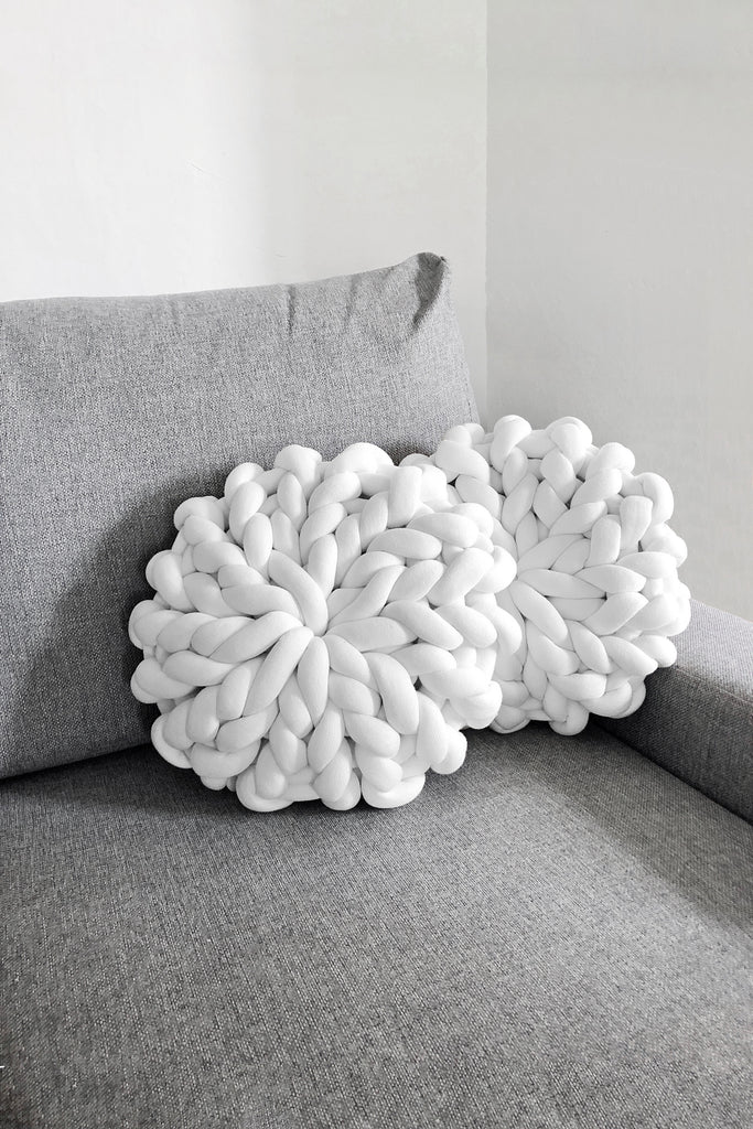 Round Pillow Chunky Knit Pillow Tube Cushion Set Pure White 790