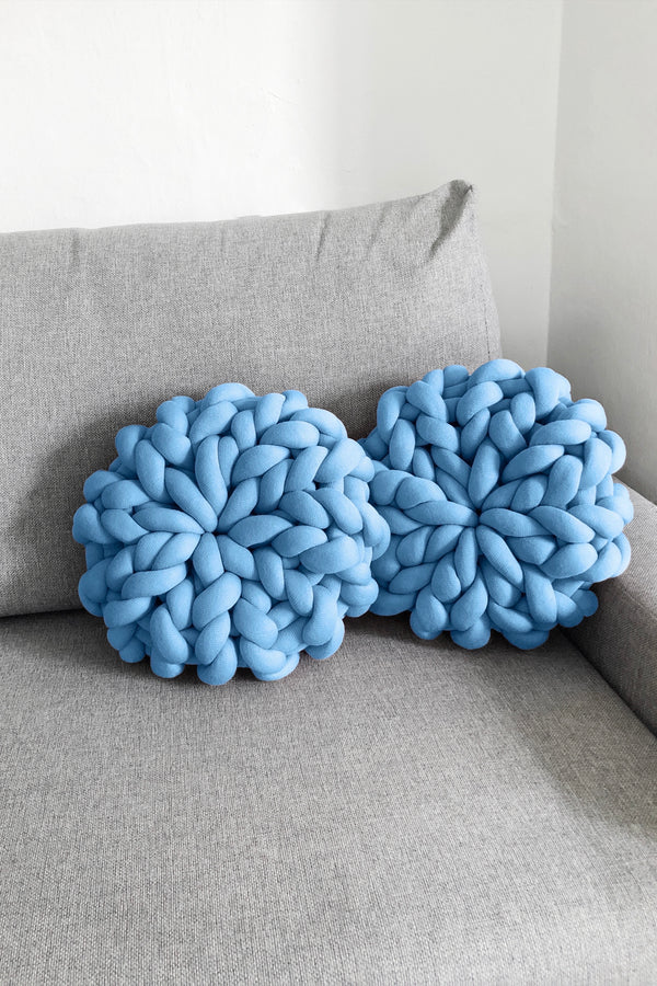 Round Pillow Chunky Knit Pillow Tube Cushion Set Sky Blue 74001